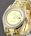 Crown Collection - Single Quick - Factory Diamonds - 36mm  Full Diamond Bracelet - Champagne Emerald Dial