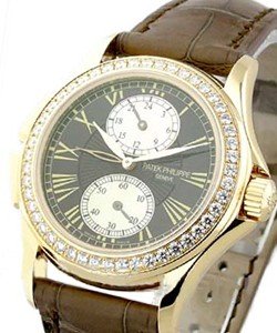 Travel Time Lady's in Rose Gold with Diamond Bezel on Brown Crocodile Leather Strap with Brown Dial