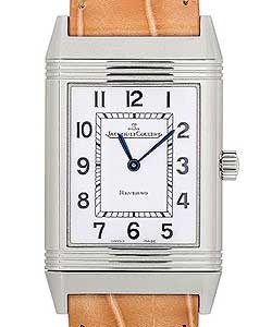 Reverso Classique Lady's in Steel on Beige Crocodile Leather Strap with Silver Dial