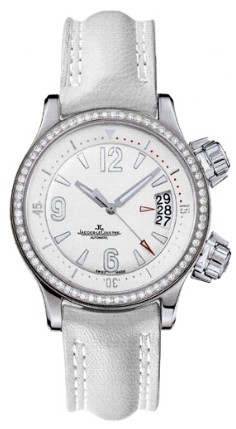 Master Compressor in Steel with Diamond Bezel on White Leather Strap with White and Silver Dial