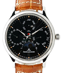 Master Perpetual Calendar Moon Phase in Steel on Brown Crocodile Leather Strap with Black Dial