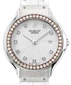 Classic 32mm in Steel with Diamond Bezel on White Crocodile Leather Strap with Silver Diamond Dial