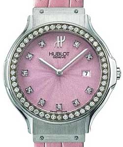 Classic 32mm in Steel with Diamond Bezel on Pink Crocodile Leather Strap with Pink Diamond Dial