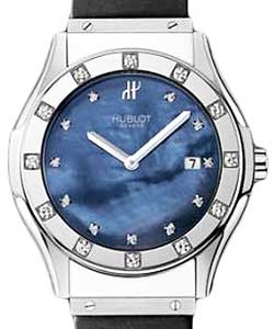 Classic 41mm in Steel with Partial Diamond Bezel on Black Rubber Strap with Bue MOP Diamond Dial