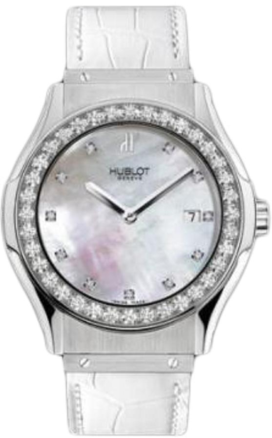 Classic 41mm in Steel with Diamond Bezel on White Crocodile Leather Strap with MOP Diamond Dial