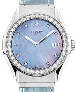 Classic 41mm in Steel with Diamond Bezel on Blue Crocodile Leather Strap with Blue MOP Diamond Dial