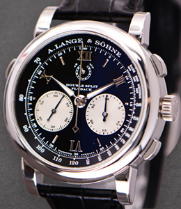 Lange Double-Split Flyback Chronograph in Platinum on Black Crocodile Leather Strap with Black Dial - White Subdials