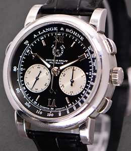 Lange Double-Split Flyback Chronograph in Platinum on Black Crocodile Leather Strap with Black Dial - White Subdials