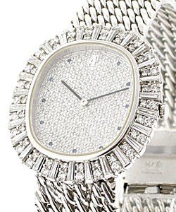 Large Size - Lady's Diamond Piece Baguette Bezel - Pave Diaond Dial - 18KT White Gold