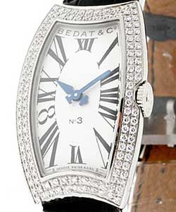 No. 3 in Steel with Row Diamond Bezel on Black Leather Strap with Silver Dial