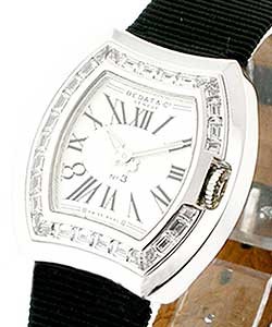 No. 3 in White Gold with Diamond Bezel on Black Satin Strap with Roman Silver Dial 