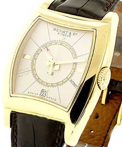 No 3 Large Size GMT in Yellow Gold on Brown Leather Strap with Off White Dial