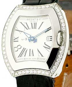No. 3 in Steel with Diamond Bezel on Black Leather Strap with Silver Dial