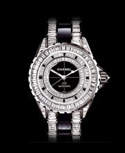 Full Size J12 - Baguette Diamond Bezel H2015 White Gold Case with Black Pave Diamond Dial 