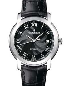 Jules Audemars Automatic in White Gold on Black Crocodile Leather Strap with Black Roman Dial