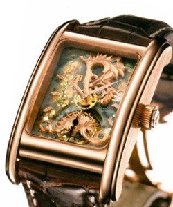 Edward Piguet Tourbillon Agate Mousse in Rose Gold on Brown Leather Strap with Moss Agate Dial