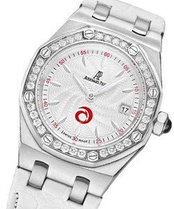 Royal Oak Alinghi in Steel with Diamond Bezel on White Leather Strap with Silver Dial  - Red Accents 
