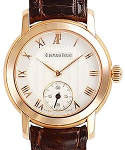 Lady's Jules Audemars in Rose Gold on Brown Crocodile Leather Strap with Silver Dial