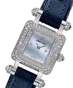 Deva in White Gold with Diamond Bezel on Blue Leather Strap with MOP Dial