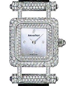Deva in White Gold with Diamond Bezel on Black Leather Strap with MOP Dial
