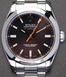Milgauss in Steel with Smooth Bezel on Oyster Bracelet with Black Stick Dial