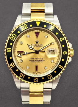 Pre-Owned Rolex 16713 GMT-Master in Steel and Yellow Gold with Black Bezel 16713