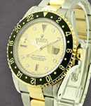 GMT-Master in Steel and Yellow Gold with Black Bezel on Oyster Bracelet with Champagne Serti Diamond and Ruby Dial