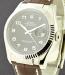 Datejust 36mm in White Gold with Fluted Bezel on Strap with Black Arabic Dial