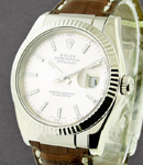 Datejust 36mm in White Gold with Fluted Bezel on Strap with Light Pink Dial