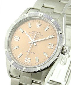 Air-King in Steel with Engine Turned Bezel on Oyster Bracelet  with Salmon Arabic Dial