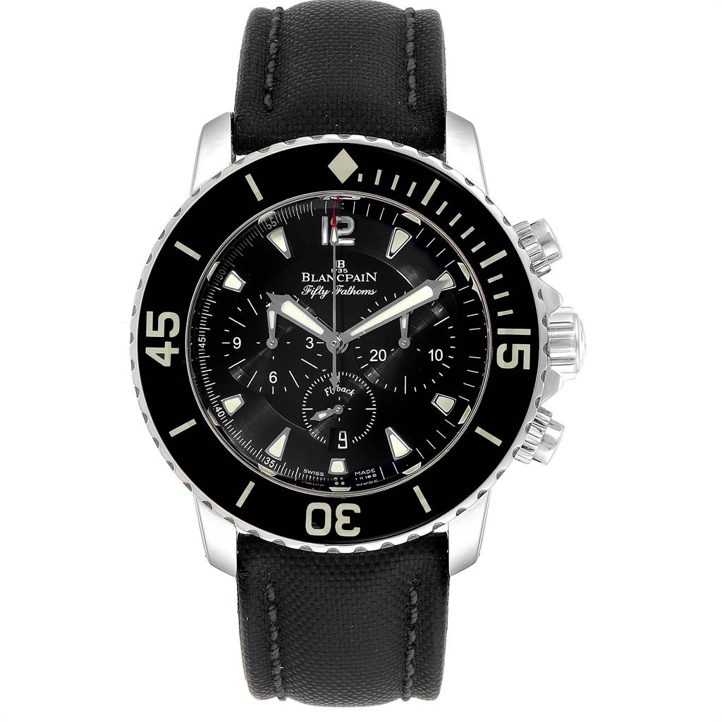Fifty Fathoms Chronograph Flyback in Steel on Black Canvas Strap with Black Dial