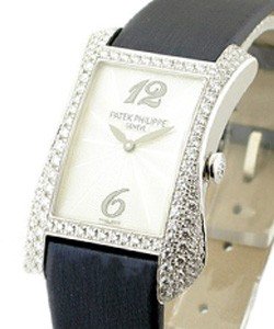 Gondolo Serata Ref 4972G in White Gold with Diamond Bezel on Black Leather Strap with Mother of Pearl Dial