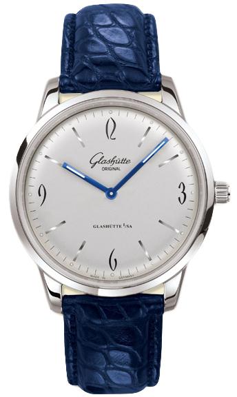 Senator Sixties 42mm Autoamtic in White Gold on Blue Crocodile Leather Strap with Silver Dial