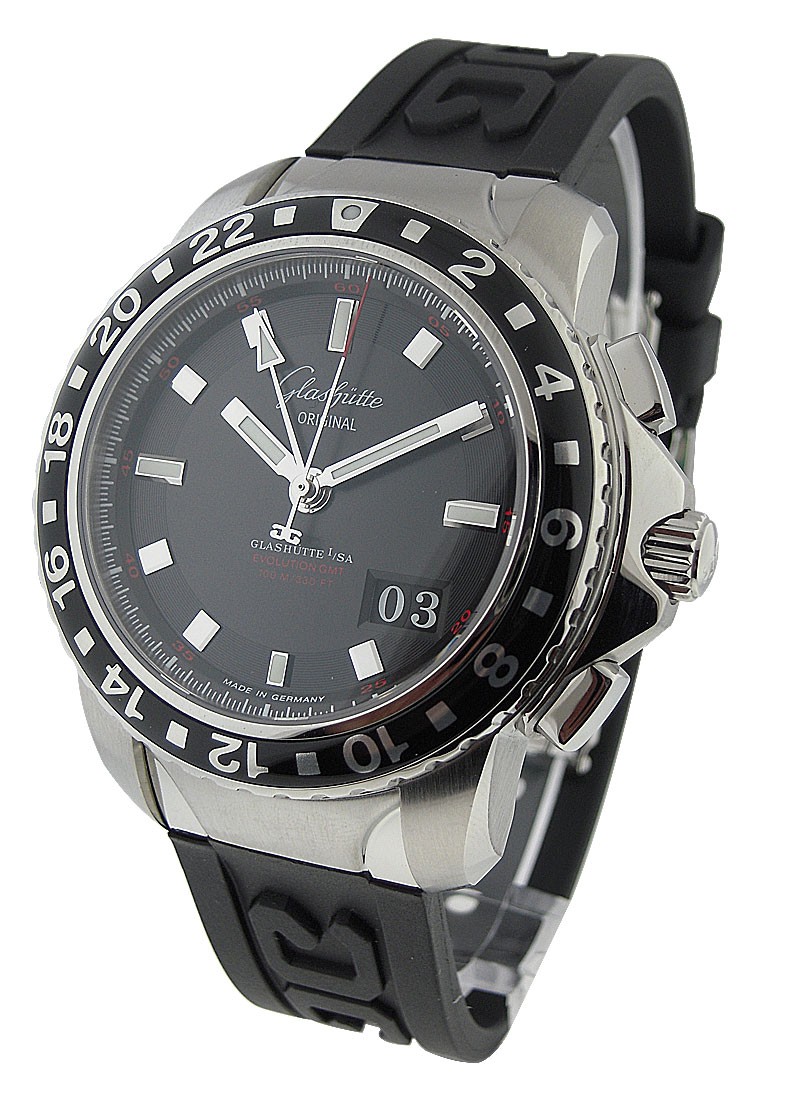 Glashutte Sport Evolution GMT 42mm Automatic in Steel with PVD Coated Steel Bezel