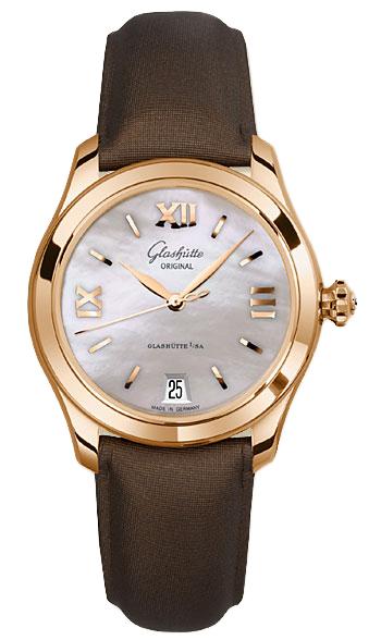 Lady Serenade 36mm Autoamtic in Rose Gold on Brown Satin Strap with Mother of Pearl Dial