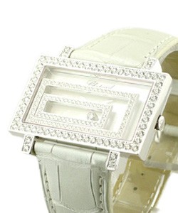 Happy Spirit in White Gold with Diamond Bezel on White Alligator Leather Strap with MOP Diamond Dial