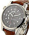 Master Compressor Memovox in White Gold  on Brown Crocodile Leather Strap with Grey Dial