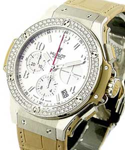 Big Bang Madre Perla 41mm in Steel with Diamond Bezel on Beige Croodile Leather Strap with Beige MOP Dial