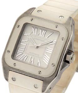 Santos 100 Ladys in Steel on White Rubber Strap with White Dial