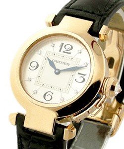Pasha 32mm in Rose Gold on Black Alligator Leather Strap with Silver Diamond Dial