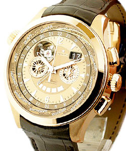 Grande Class Open Traveller Power Reserve in Rose Gold on Brown Alligator Leather Strap with Gold Dial