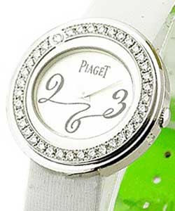 Possesion in White Gold with Diamond Bezel on White Satin Strap with Silver Dial