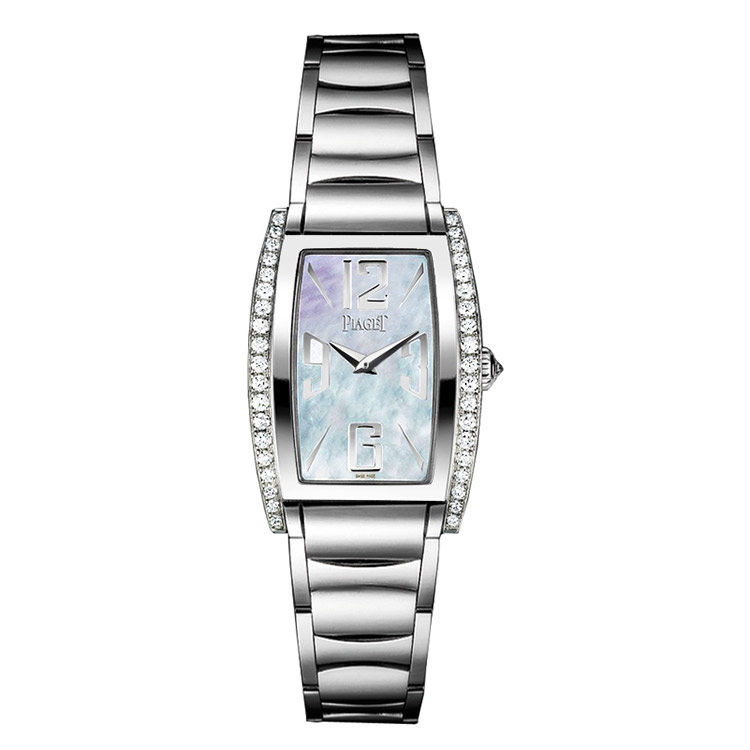 Limelight Tonneau - Mid Size in White Gold with Diamond Bezel on White Gold Bracelet with MOP Dial