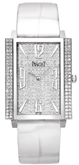 Black Tie 1967 Large in WG with Partial Diamond Bezel on White Crocodile Leather Strap with Pave Diamond Dial