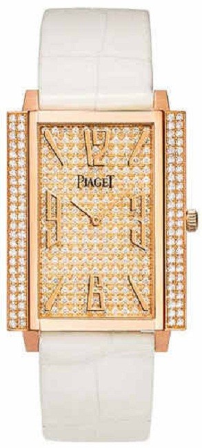 Black Tie 1967 - Large Size in Rose Gold with Diamond Bezel on White Crocodile Leather Strap with Pave Diamond dial