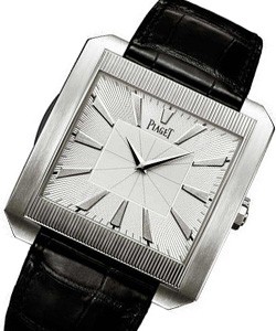 Black Tie Protocole XXL in White Gold on Black Crocodile Leather Strap with Silver Guilloche Dial