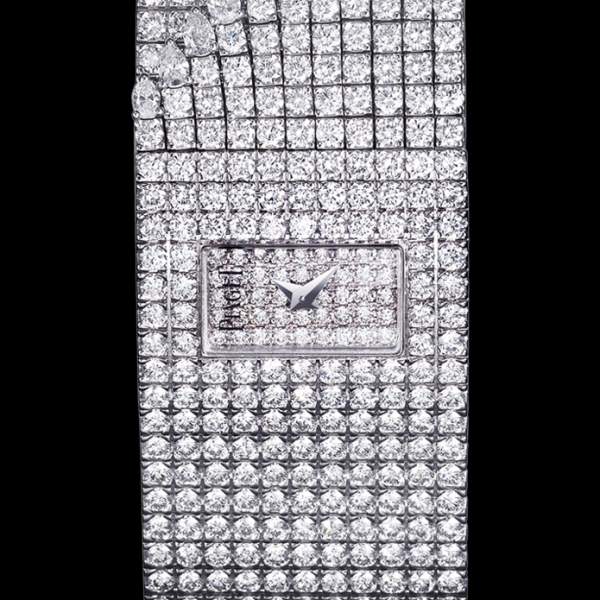 Limelight Fringe Motif in White Gold with Diamond Bezel on White Gold Diamond Bracelet with Pave Diamond Dial