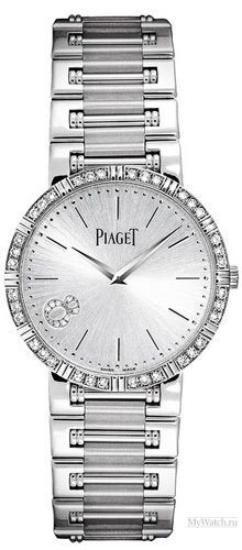 Lady's Round Dancer in White Gold with Diamond Bezel  on White Gold Bracelet with Silver Diamond Dial