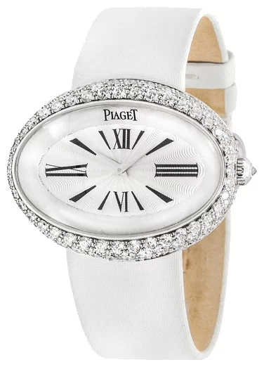 Limelight Oval in White Gold with Diamond Bezel on White Satin Strap with White Flinque Dial