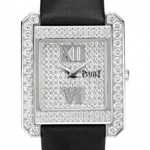 Limelight Protocole in White Gold with Diamond Bezel on Black Satin Strap with Pave Diamond Dial